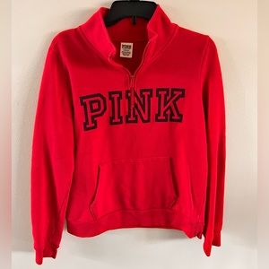 PINK. Red 1/4 zip sweatshirt. Very soft! Front pocket.